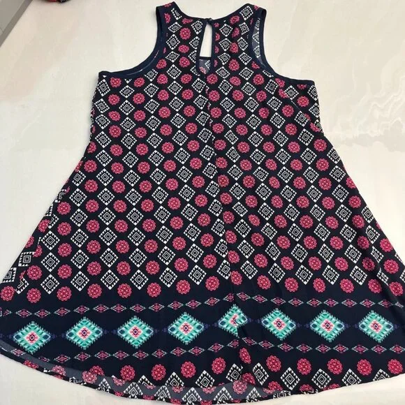 Justify Sleeveless Fit & Flare Dress Geometric Print Navy Pink - Picture 3 of 7